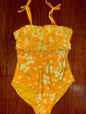 Cat & Jack Yellow Floral Smocked One-Piece Swimsuit